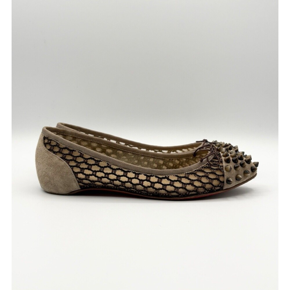 Christian Louboutin Brown Suede & Mesh Flats w/ Tortoise Spikes Sz EU 35.5 - Picture 3 of 12